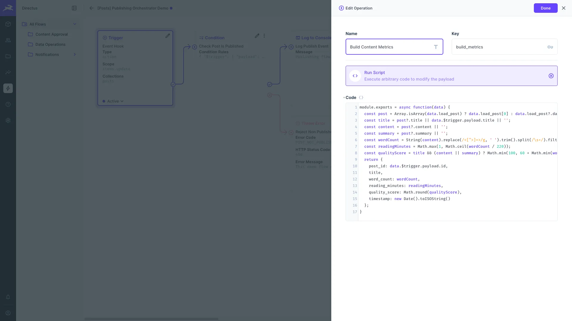 Run Script operation configuration